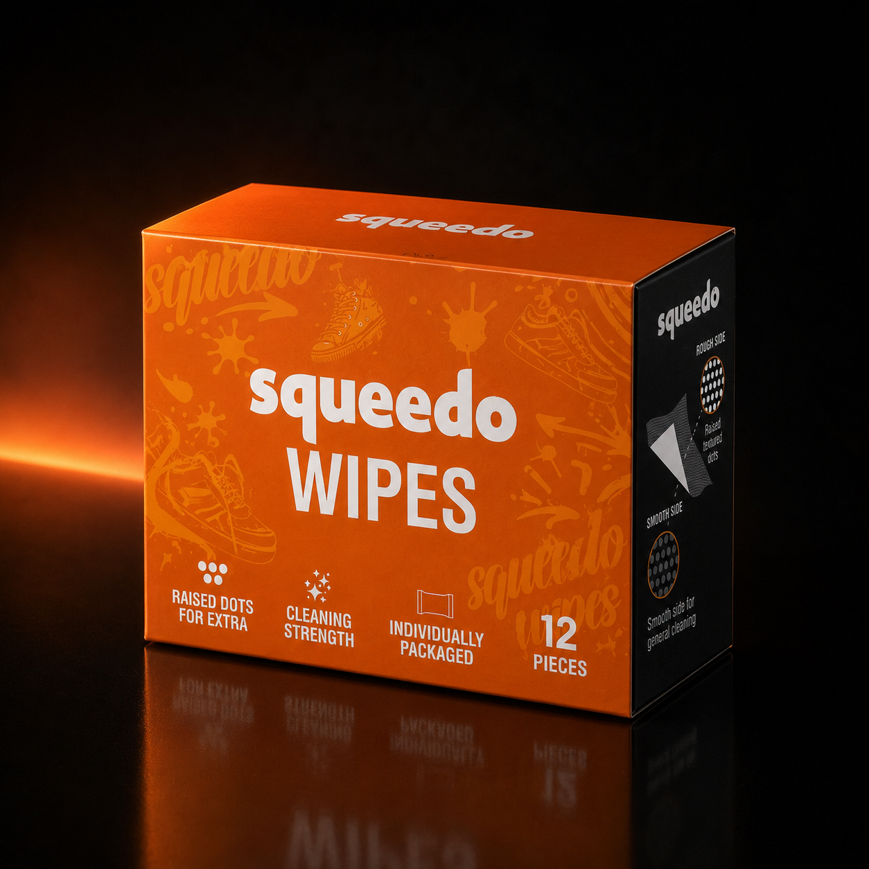 Squeedo Sneaker Cleaning Wipes 12-pack, dual-texture wipes